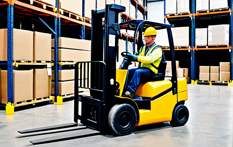 **Image Prompt:** A warehouse worker wearing a hard hat, gloves, and safety boots carefully inspecting a forklift before operation, ensuring all systems are functional. The warehouse is well-lit with clearly marked safety zones. "Safe for work", "appropriate content", "fully clothed", "professional", "perfect anatomy", "correct proportions", "natural pose".