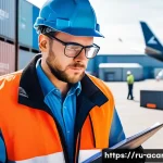 Home 22 항공화물 분야의 공인 교육 프로그램 - A professional aviation logistics specialist in a modern airport cargo terminal, carefully inspectin...