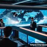 Home 21 항공화물 트렌드 및 전망 분석 보고서 - A futuristic logistics control room with large digital screens displaying real-time flight tracking,...