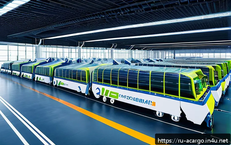 항공화물 전문가를 위한 컨퍼런스 및 세미나 정보 - A futuristic logistics hub in a modern Russian airport showing multimodal freight transport integrat...