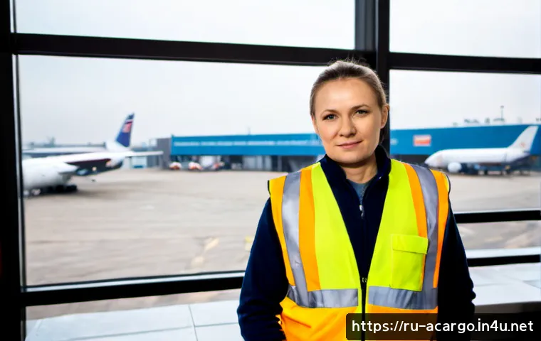 Home 17 항공화물 전문가의 스트레스 관리 - Photorealistic airport cargo operations specialist in a reflective safety vest taking a calm break b...