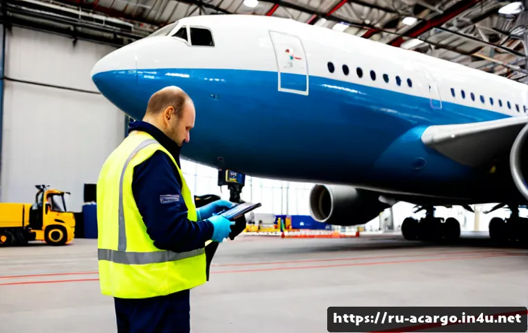 Home 17 항공화물 운송 시 주의해야 할 사항 - Photorealistic air cargo safety inspection inside a modern Russian airport freight terminal, a logis...