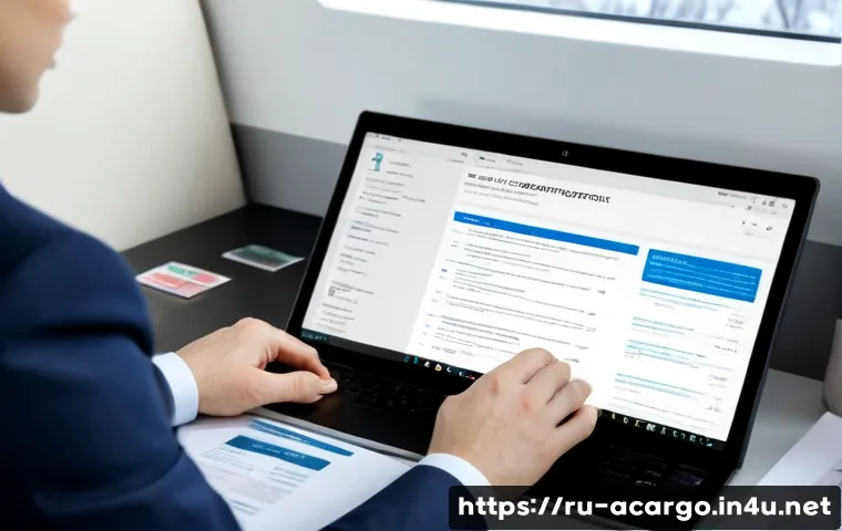 Home 17 항공화물 전문가를 위한 자기소개서 작성법 - Photorealistic aviation cargo specialist in a smart business suit preparing a resume portfolio at a ...